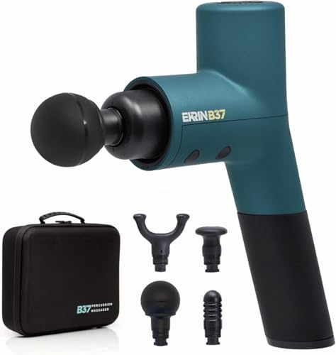 Ekrin Athletics Massagepistole B37v2 Tiefengewebemassage mit leistungsstarkem bürstenlosem Motor Ergonomisches Rückenmassagegerät zur Schmerzlinderung 5 Geschwindigkeiten 4 Aufsätze Ultra Leise