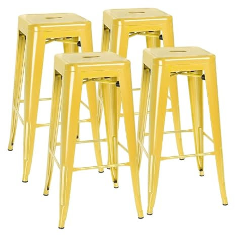 Generic Barhocker,Ergonomischer Barhocker Set Von 4, 30 Zoll Höhe Metall Barhocker, Indoor Outdoor Moderne Stühle/Gelb/30,1In