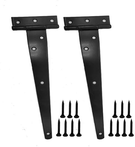 XNJIHWA 2 Pcs T Scharniere Klappbar T Scharniere Edelstahl Türscharniere Schwarz mit Schrauben für Hölzern Zäune Schuppen Kisten Schränke Fenster,300mm