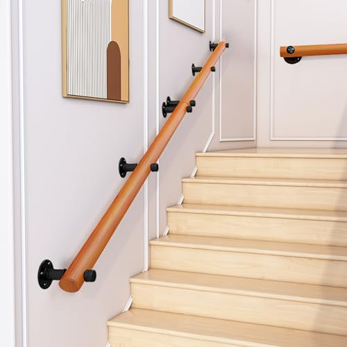 Barandilla De Escalera De Madera, Pasamanos De Escalera De Madera Antideslizante Para Interior, Villa Loft Barra De Soporte De Pasillo, Kit De Barra De Agarre, 50-440cm (C, 50cm)