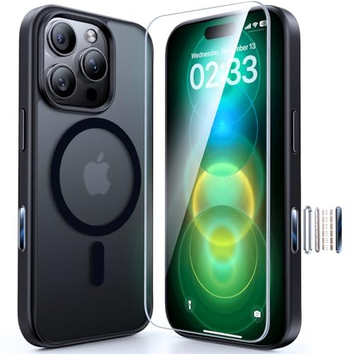 JUESHITUO für iPhone 16 Pro Hülle [Camera Control Button] mit 2 Schutzfolie TouchSwift-Serie, [TOP N56 Starke Magnete] Handyhülle für Magsafe, Case Stoßfest Kratzfest Militärschutz, Matt Schwarz