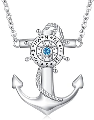 TwoAnts Anker Kette 925 Sterling Silber Kompass/Nordstern/Meeresschildkröten Anhänger Halskette Nautischer Schmuck Geschenke für Männer Herren Damen