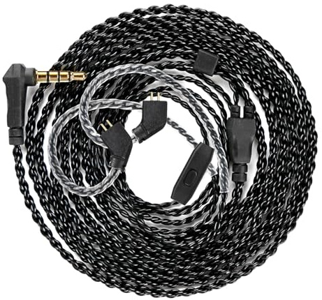 YINYOO KBEAR KS1 IEM Cable, 1.2 Meter Long in Ear Monitor Cable, CCZ C01 4N OFC Replacement Earbuds Cords for CCZ Melody, DC01 PRO, MC02, DC02, DC03, NC01, KS2, Storm (1.2m, TFZ-Pins with Mic, Black)
