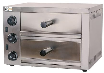 Cleiton® Forno per pizza compatto doppio elettrico da 1+1 Pizza da 30 cm Piano in acciaio inox con riscaldamento rapido | Temperatura 350°C - 3200W | Uso commerciale e domestico