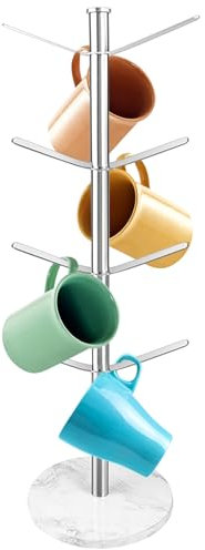 8 Cups Marble Mug Stand Cup Tree,Kitchen Storage Rack Coffee Cup Holder,Counter Cup Holder with Anti-Slip Weighted Base Stainless Steel Coffee Cup Stand for Mugs for Kitchen