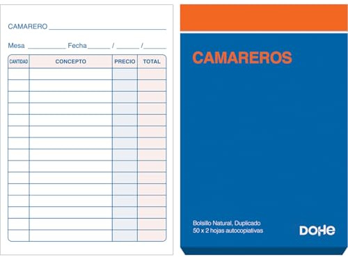 Dohe - Carnets serveurs (10 unités) - 50 feuilles dupliquées (50 feuilles avec 1 copie), taille de poche 8,5 x 14 cm, Blocs Commanderos Hôtellerie, Restaurants, Bars, Fournitures de bureau