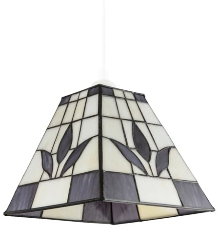 Purple and Amber Stained Glass Traditional Square Tiffany Pendant Lighting Shade | 21cm x 17cm | Art Deco Style by Happy Homewares