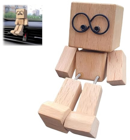 XPEX 1 Stück Wackelnde Holzfiguren, lustige Wackelkopf-Autodekoration, handgefertigte Holz-Auto-Ornamente, Actionfiguren, Schreibtisch-Ornamente, Geschenke für Männer, Büro