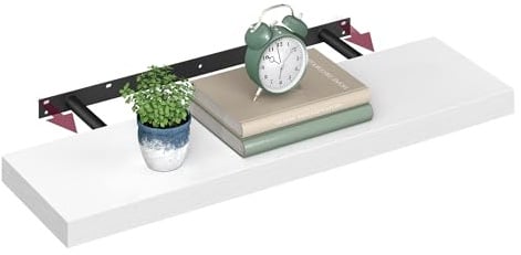 VASAGLE Wandregal, Schweberegal, Regalbrett, 20 x 80 x 3,8 cm | Wandboard für Bilderrahmen, Deko, Regal für Wohnzimmer, Arbeitszimmer, Küche, schneeweiss, CUSTOS Kollektion LWS028WE01