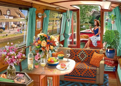 Ravensburger View From My Window No.1 Canal Boat 1000 Piece Jigsaw Puzzle – Steve Read Artwork, Countryside & Narrowboat Scene – Premium Puzzle for Adults