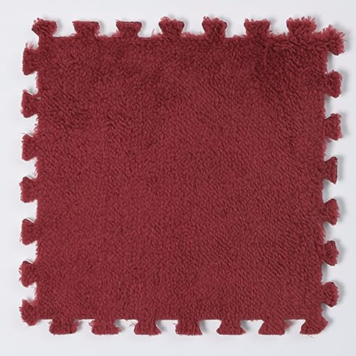 Fluffy Carpet Tiles, Plush Interlocking Foam Floor Mats Pack of 10/12/16/20 Multiple Sizes Multicolor(Red,10pcs)