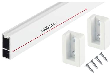 Gedotec Kleiderstange WEISS MATT 1000 mm | DESIGN Schrankstange mit Gummi-Auflage | eckige Kleiderstange Wandmontage 30x12 mm | 1 Set Schrankrohr inkl. Befestigungsmaterial & 2 Schrankrohrlager