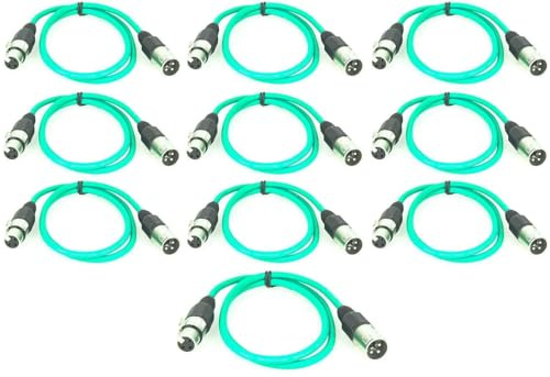 Paccs 10 Stück 1 m Mikrofonkabel Grün XLR Stecker male auf XLR Buchse female - Symmetrisch Audio Kabel DMX OFC-Kupfer