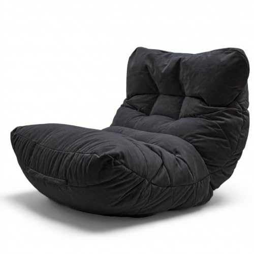 Aiire Relaxo Sitzsack XXL für Kuschelecke - Bean Bag Design mit Füllung - Riesen Sitzsäcke Erwachsene, Sitz Sack Flauschig - Bodenkissen Grob, Bodenstuhl, Bodensessel Schwarz