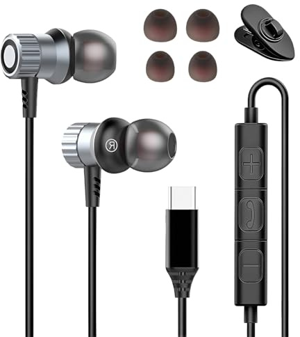 Kopfhörer mit Kabel USB C In Ear Headset mit Mikrofon HiFi Metall Ohrhörer | für iPhone 17 16 15 Pro Max, Typ C Kopfhörer kompatibel mit Galaxy A17 A16 A26 A35 A54 A55 A56 S21 S22 S23 S24 S25 (Schwarz)