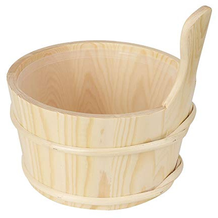 SEAFRONT Seau de Sauna, Seau en Bois avec Doublure Intérieure, Kit de Louche, Fournitures de Sauna en Bois de 26 Cm pour Spa et à Domicile