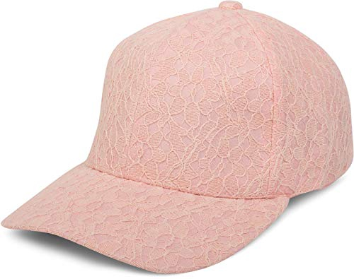 styleBREAKER Damen Baseball Cap mit All Over Spitze, 6-Panel Cap Einfarbig, Basecap Klettverschluss verstellbar 04023052, Farbe:Rose