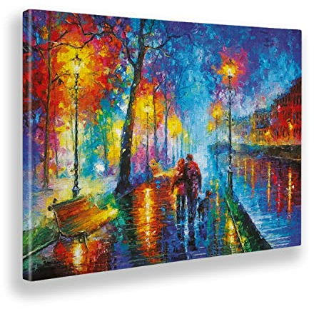 Giallobus - Gemälde - Kuss unter dem Regen - Leinwand mit Standardrahmen - 140L x 100l cm - Bereit zum Aufhängen - Moderne Gemälde