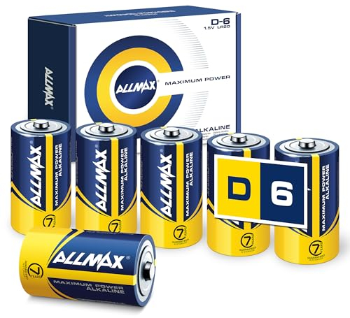 Batterie Alcaline D MONO (LR20) Allmax Maximum Power (6 pezzi): Durata ultra-lunga,conservazione per 7 anni,tenuta stagna,compatibili con i dispositivi,offerte da EnergyCircle Technology (1,5 Volt)