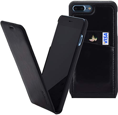 Suncase Original Flip-Case Tasche Ledertasche Schutzhülle (Ultra-Slim) kompatibel für iPhone 8 Plus - iPhone 7 Plus Hülle in schwarz
