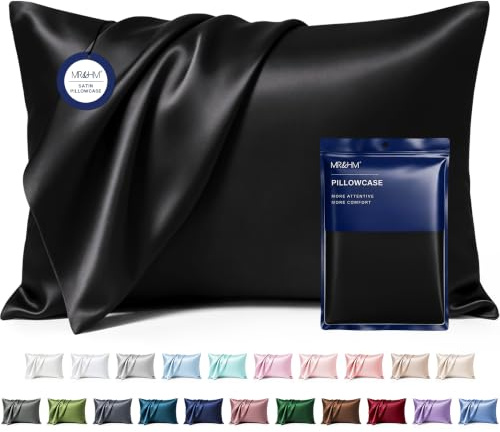 MR&HM Satin Pillowcase 2 Pack, Queen Size 20x30, Black | Similar to Silk Pillow cases, Gentle on Hair & Skin, Smooth Cooling Satin Pillow case with Envelope Closure, Room Decor Gift
