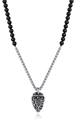 COAI Collana Vintage da Uomo in Onice Opaca e Acciaio Inox con Pendente Punta di Freccia
