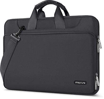 MOSISO 360 Schutz Laptop Schultertasche Kompatibel mit MacBook Air 15 Zoll 2023 M2 A2941/Pro 16 2023-2019 M3 M2 M1,15-15,6 Zoll Notebook,Passende Farbe Hülle mit Trolley Gürtel,Schiefergrau