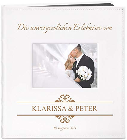 Maverton Fotoalbum zum Selbstgestalten mit Bildausschnitt & Gravur zum Jubiläum - Fotobuch zum Einkleben - 240 Fotos im Format 10x15-60 schwarze Seiten - Größe 33x30cm - Weiß - Hochzeitsgeschenk