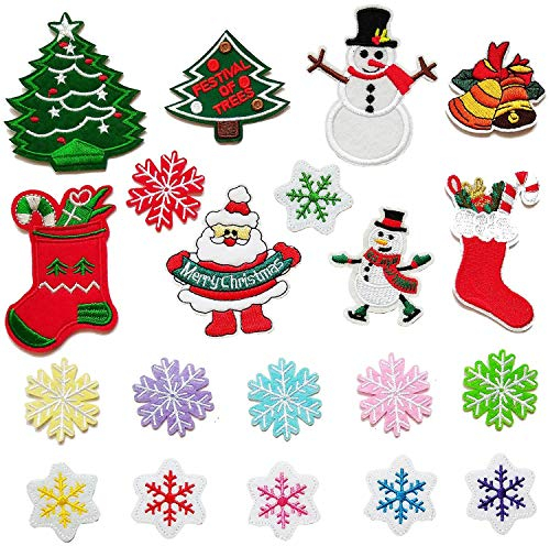 Weihnachten Applikationen Weihnachten Patches Weihnachten Aufnäher Weihnachtsmann Schneemann Bestickte Aufnäher zum Aufbügeln 20 Teile