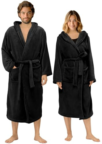 HOMELEVEL Bademantel Morgenmantel Unisex - kuschelweicher Reisebademantel Saunamantel - Mikrofaser Mantel mit Kapuze für Männer und Frauen - verschiedene Größen