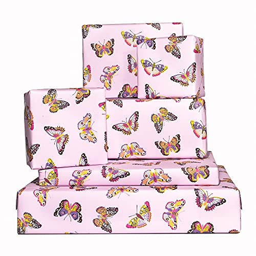 Central 23-6 Geschenkpapierblätter - Lila Schmetterlinge - Geschenkpapier für Mädchen Frauen - Geburtstagsgeschenkpapier - recycelbar - Hergestellt in Großbritannien
