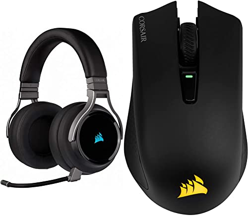 Corsair Virtuoso RGB Wireless High-Fidelity Gaming Headset (Slipstream Technologie, 7.1 Surround Sound) Carbon & Harpoon Kabellose RGB Wiederaufladbare Optisch Gaming-Maus schwarz