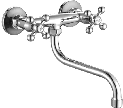 ADGO Stilo Robinet de cuisine pour évier, robinet d'évier, robinet d'évier, robinet d'évier de cuisine, mitigeur mural à deux boutons, classique (chrome)