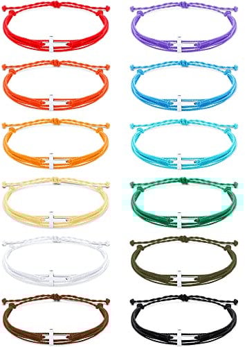 Yinkin 12 Pcs Cross Bracelet for Women and Men Adjustable Nylon Rope Christian Handmade Braided Bracelet for Teens Handmade Christian Jewelry Wish Bulk Cross Bracelets, adjustable, Nylon, Agate