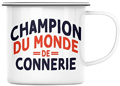 Fabulous Mug en Métal Emaillé Texte Personnalisable Champion du Monde Style Francais Typographie Cadeau Anniversaire Sport