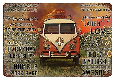 Krouterebs Blechschild Hippie Campervan Today Girl Flowers Wanddeko Küche Backen 20,3 x 15,2 cm
