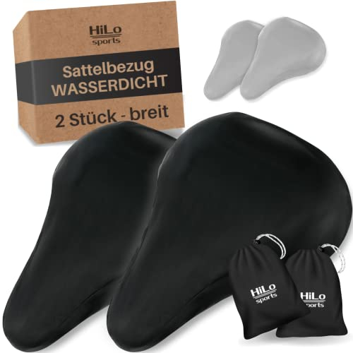 Hilo Sports 2 Stück Sattelbezug Fahrrad [wasserdicht & reißfest] - Breite Version in Schwarz - Fahrradsattel Überzug mit Aufbewahrungsbeutel - Regenschutz Fahrradsattel