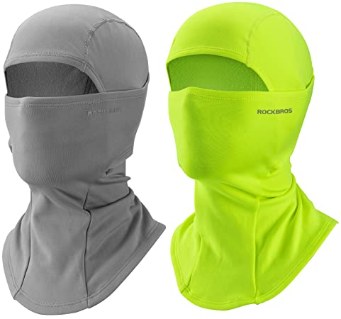 ROCKBROS Cagoule Polaire Moto Hiver Balaclava Tour Cou Homme Femme Cache Visage Nez Oreilles Coupe Vélo Cyclisme Scooter Ski Snowboard sous Casque 2 Pièces 9 Couleurs-Gris Clair+Vert