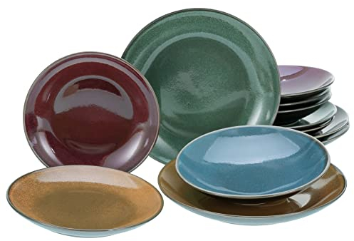 CreaTable, 23859, Serie Marrakesch, 12-teiliges Geschirrset, Teller Set aus Steinzeug, spülmaschinen- und mikrowellengeeignet, Qualitätsproduktion