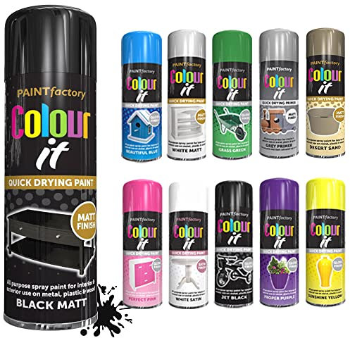 SCHNAZZ - 1 x All Purpose Black Matt Aerosol Spray Paint 250ml Fast Dry, Quick Drying Spray and Excellent Coverage for Wood, Metal, Plastic, Glass and More
