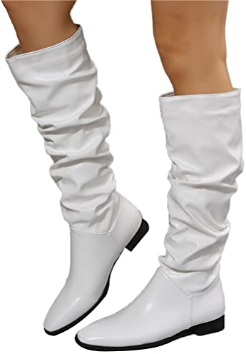 ticticlily Stivali Alti Donna Stivali Eleganti Casual a Punta Comodi Senza Chiusura Donna Scarpe Primaverili Invernali A Bianco 40 EU