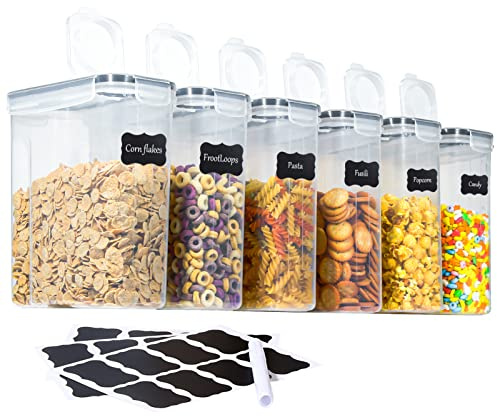 LUFEVRM Airtight Food Storage Containers with Lids,BPA Free Plastic Cereal Containers Storage 6 Pack 4L,Kitchen and Pantry Organization storage for Dry Food,Cereal,Flour,Sugar,Include 24 Labels