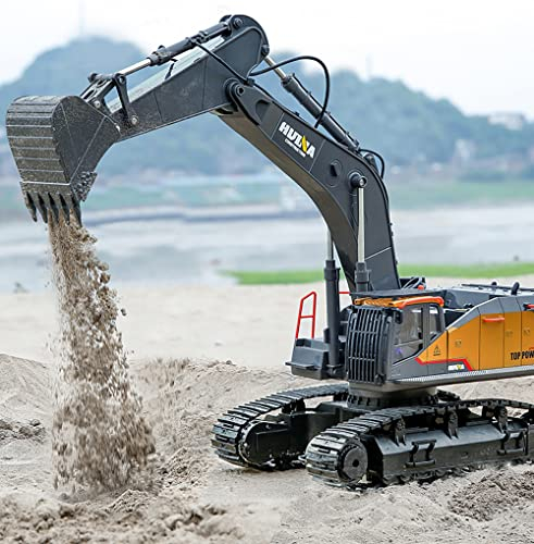 efaso Volvo/Huina - Véhicules de chantier RC - Pelle à chaîne - Pour enfants à partir de 8 ans - Avec de nombreuses fonctions et accessoires - Pelleteuse RC Huina 1592 - Version métal 1:14