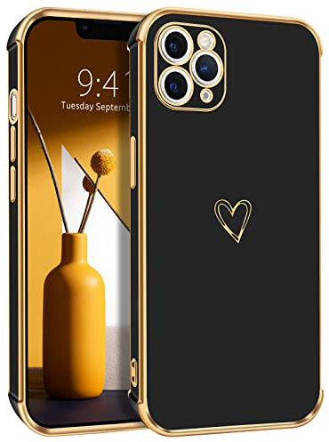 SouliGo for iPhone 11 Pro Case Silicone Rubber Cover with Cute Heart Design Slim Luxury Bling Plating Soft TPU Anti-Scratch Protective Girls Women Phone Cases for iPhone 11 Pro 5.8“ - Black