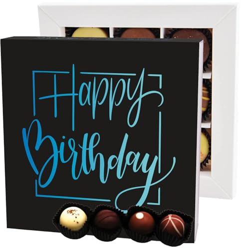 Hallingers Genuss Manufaktur Pralinen Geburtstagsgeschenk - ohne Alkohol, handmade aus Confiserie-Edelkakao in wertiger L-Geschenkbox Happy Birthday, Geschenke für Frauen Männer