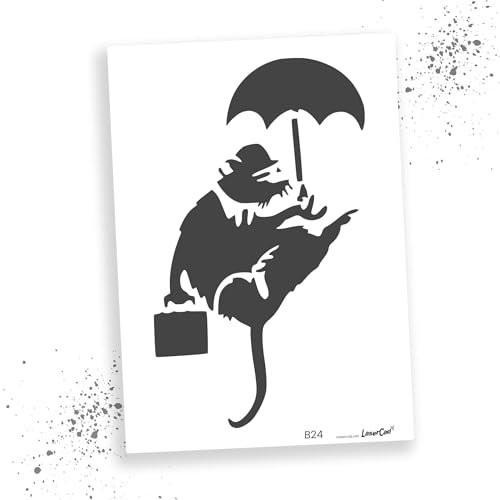 LaserCad Schablonen BANKSY Streetart (B024, Chute Case Rat, DIN A7) Stencil für Graffiti, Airbrush, Kunst, Deko, zum Malen