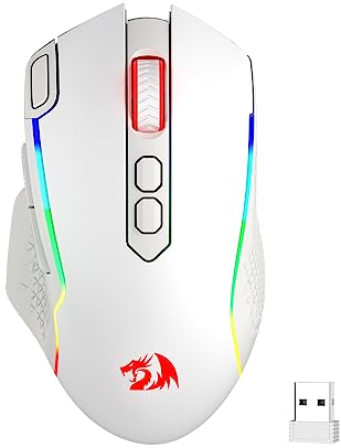 Redragon M810 Pro - Ratón inalámbrico para gaming, 10000 DPI con cable, con botón de disparo rápido, 8 teclas macro, 45 horas de potencia continua y retroiluminación RGB para PC, Mac, portátil