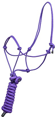SIE Halfter für Pferde mit 2,4 m langem Führungsseil 4 Knoten Pferdehalfter (lila)