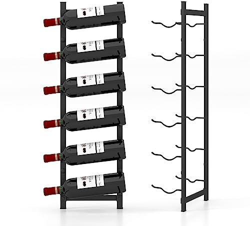 GIANTEX Botellero de Pared para 6/9/12 Botellas, Botellero Vertical de Metal, Cada Nivel Carga hasta 1 kg, Estantería de Vino, 22 x 13,5 cm, para Comedor, Salón, Bar, Bodega (6 Niveles)