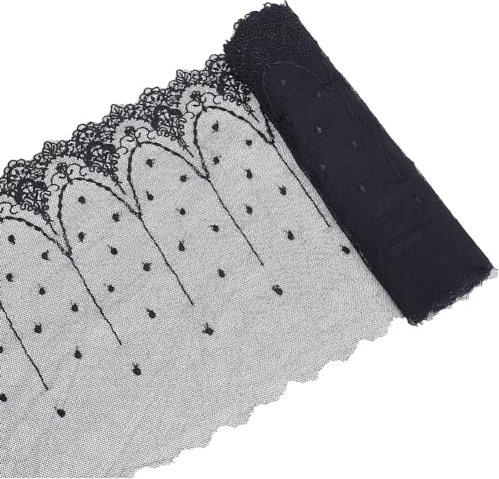 GORGECRAFT 3 ydsx230mm de Large Noir Vintage Tissu Dentelle Fleur Ruban Coupe Florale Broderie Dentelle Couture Maille Tulle Applique Rétro Bordure Rouleau pour Cadeau Fête Prénuptiale Mariage